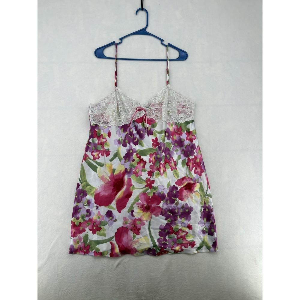 Morgan Taylor Intimates Floral Satin Chemise Lace Trim Nightgown XL NWT